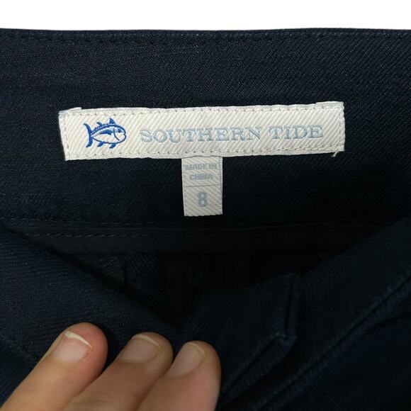 Southern Tide Jacey Twill Shorts NWT Women's 10 Dress Blue Linen Blend Pleats - Picture 6 of 7